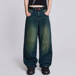 Jaded London Vintage Wash Wide Leg Jeans in Faded Blue